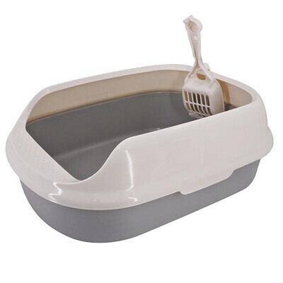 Cat Litter Box With Scoop (Cat Face Scoop); Colour: Grey &amp; White