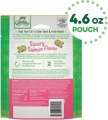 FELINE GREENIES MEGA Natural Dental Care Cat Treats, SALMON Flavor, MEGA Pack; Size: 4.6 Ounce.