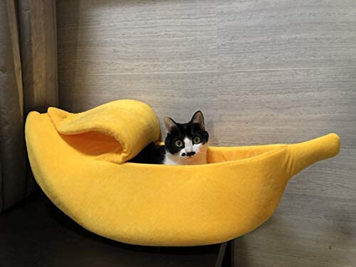 ( 1)) Petgrow · Cute Banana Cat Bed House, Christmas Pet Bed Soft Cat Cuddle Bed, Lovely Pet Supplies for Cats Kittens Bed, Yellow - LARGE (About 26.7*9.8*7 Inch (L*W*H))