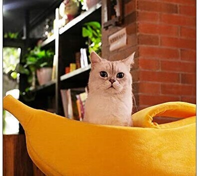 ( 1)) Petgrow · Cute Banana Cat Bed House, Christmas Pet Bed Soft Cat Cuddle Bed, Lovely Pet Supplies for Cats Kittens Bed, Yellow - LARGE (About 26.7*9.8*7 Inch (L*W*H))