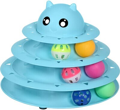 ( 1)) UPSKY Cat Toy Roller 3-Level Turntable Cat Toys Balls with Six Colorful Balls Interactive Kitten Fun Mental Physical Exercise Puzzle Kitten Toys. Color: blue