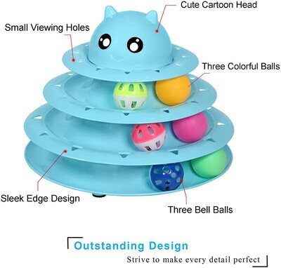 ( 1)) UPSKY Cat Toy Roller 3-Level Turntable Cat Toys Balls with Six Colorful Balls Interactive Kitten Fun Mental Physical Exercise Puzzle Kitten Toys. Color: blue