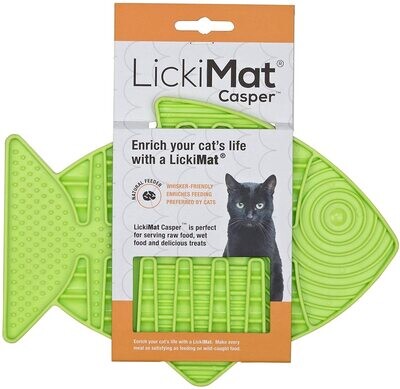 Lickimat Casper, Fish-Shaped Cat Slow Feeders for Feline Boredom &amp; Anxiety Reduction; Perfect for Food, Treats, Yogurt, or Peanut Butter. Fun Alternative to a Slow Feed Cat Bowl or Dish! - (GREEN)