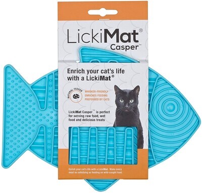 **Lickimat Casper, Fish-Shaped Cat Slow Feeders for Feline Boredom &amp; Anxiety Reduction; Perfect for Food, Treats, Yogurt, or Peanut Butter. Fun Alternative to a Slow Feed Cat Bowl or Dish! - BLUE
