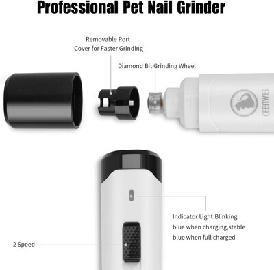 *Ceenwes Dog Nail Grinder 2-Speed Rechargeable Pet Nail Trimmer with Cat/Dog Nail Clippers and Trimmer for Small Medium Large Dogs and Cats