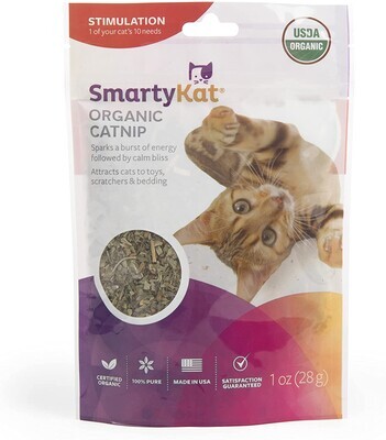 **SmartyKat Catnip 100% Organic Catnip, For Cats, 100% Certified Organic, Natural, Pure, Potent, Resealable, 1oz.