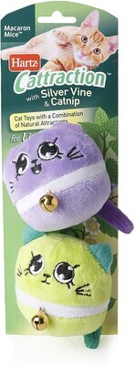 Hartz Cattraction Cat Toys with Silver Vine and Catnip for Livelier Play for Cats and Kittens, Macaron Mice (2 Pack)