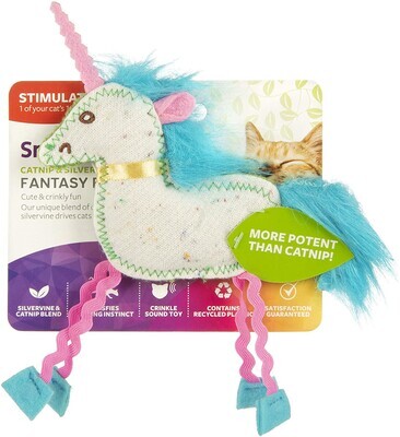 SmartyKat Fantasy Frenzy Crinkle Unicorn Catnip and Silvervine Plush Cat Toy
