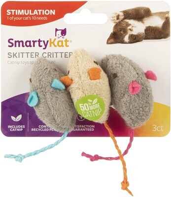 SmartyKat Skitter Critters Cat Toy Catnip Mice, 3/pkg, Gray, Beige