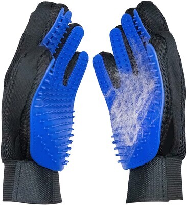 Upgraded Version Pet Grooming Glove for Dogs and Cats, Fur and Hair Remover, Pet Hair Brush, Machine Washable, Medical Grade Soft Silicone Tips, 1 Size Fits All Straps; PAIR (RIGHT Hand &amp; LEFT Hand)