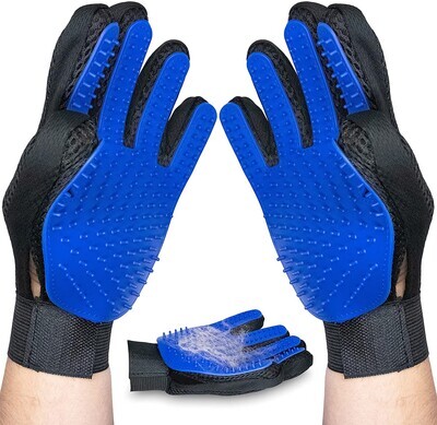Upgraded Version Pet Grooming Glove for Dogs and Cats, Fur and Hair Remover, Pet Hair Brush, Machine Washable, Medical Grade Soft Silicone Tips, 1 Size Fits All Straps; PAIR (RIGHT Hand &amp; LEFT Hand)