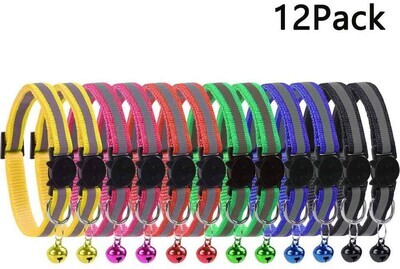 **KZHAREEN Reflective Nylon Breakaway Cat Collars Bell Adjustable Small Pet Cat, Dog, Kittens, Puppies