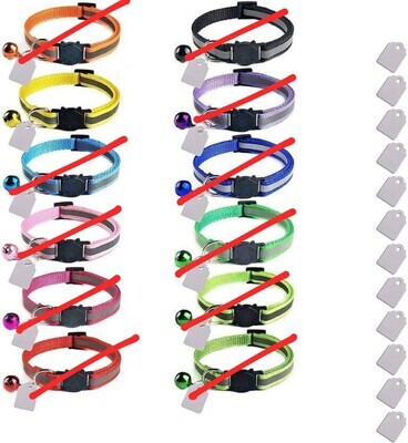 **ELANZ Reflective Breakaway Cat Collar with Bell &amp; ID Tag (2 PVC Tags) - (1) AVAILABLE - YELLOW