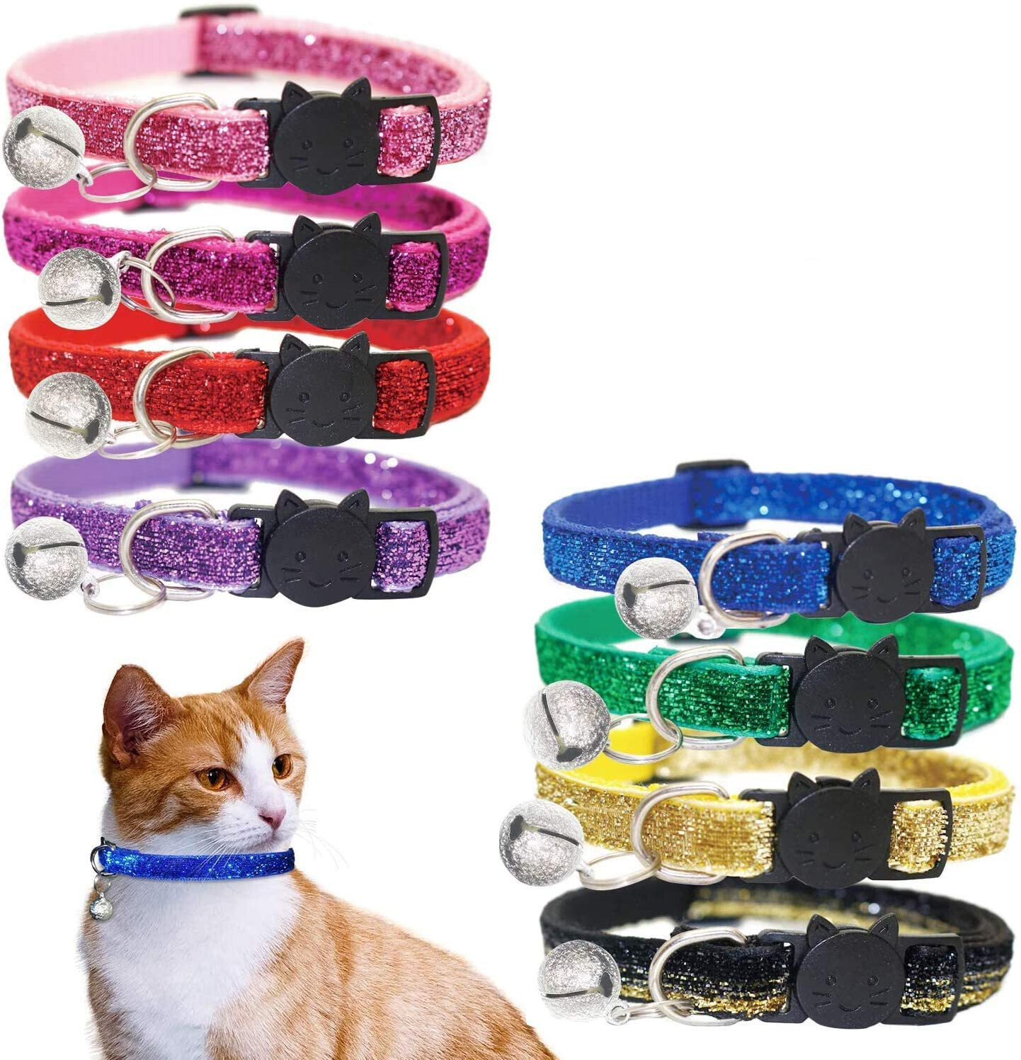 ** KUDES Bling Cat Collars Breakaway with Bell for Kitten Puppy Rabbit and Other Small Pet Animals, Adjustable from 7.5-12.5″
