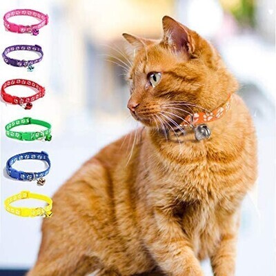**YASMA Cat Collar PAW PRINT Adjustable (Press TAB) Cat Collar with Bell Cat and Other Small Pets (press TAB) - NOT Breakaway