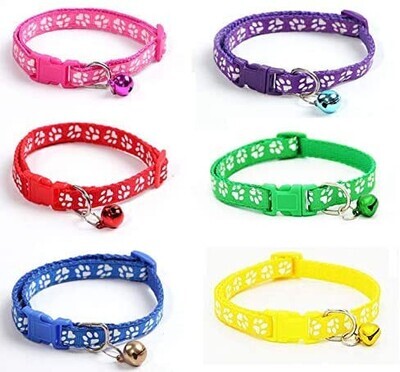 **YASMA Cat Collar PAW PRINT Adjustable (Press TAB) Cat Collar with Bell Cat and Other Small Pets (press TAB) - NOT Breakaway