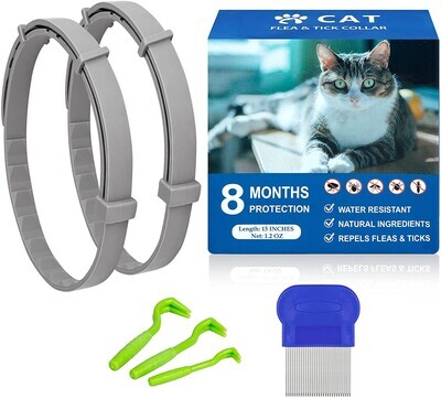 FLEA COLLARS - Pets vv 2 Pack Cat Flea Collar with 8 Months, Flea Collar for Cats Easy to Repels Fleas & Ticks, Safe and Effective Cat Flea and Tick Collars; Brand: Pets vv FLEA COLLARS - Pets vv 2 Pack Cat Flea Collar with 8 Months, Flea Collar for Cats Easy to Repels Fleas & Ticks, Safe and Effective Cat Flea and Tick Collars; Brand: Pets vv