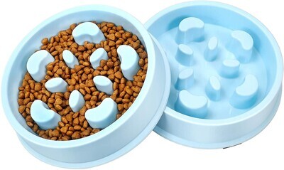 *(2 PK) UPSKY Slow Feeder Dog Bowl No Choking Slow Feeder Bloat Stop Dog Food Water Bowl with Funny Pattern for Medium Small Breed &amp; Puppies. (Set of 2); BLUE (works out as $68 each)