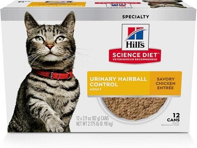 Hill’s Science Diet Wet Cat Food, Adult, Urinary & Hairball Control, Savory Chicken Recipe Brand: Hill’s Science Diet; Size: 2.9 oz, Pack of 12 Hill’s Science Diet Wet Cat Food, Adult, Urinary & Hairball Control, Savory Chicken Recipe Brand: Hill’s Science Diet; Size: 2.9 oz, Pack of 12