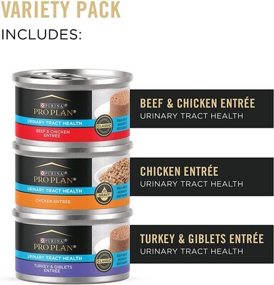 Purina Pro Plan URINARY Tract Health, High Protein Adult Wet Cat Food 3 oz. Cans (Packaging May Vary); Style: Variety Pack; Size: (12) 3 oz. Cans