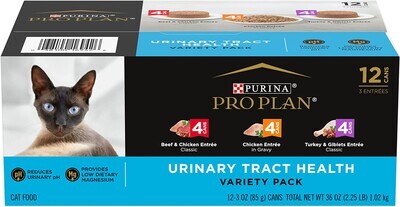 Purina Pro Plan URINARY Tract Health, High Protein Adult Wet Cat Food 3 oz. Cans (Packaging May Vary); Style: Variety Pack; Size: (12) 3 oz. Cans Purina Pro Plan URINARY Tract Health, High Protein Adult Wet Cat Food 3 oz. Cans (Packaging May Vary); Style: Variety Pack; Size: (12) 3 oz. Cans
