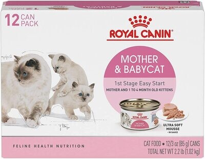 Royal Canin Feline Health Nutrition Mother &amp; Babycat Ultra Soft Mousse in Sauce Canned Cat Food, 3 oz cans 12-pack
