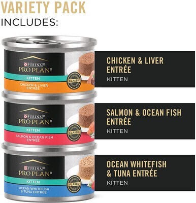 Purina Pro Plan Kitten Canned Wet Cat Food (Packaging May Vary); Color: Variety Pack - 12 ct.; Size: (1 Pack of 12) 3 oz. Cans