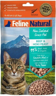 Feline Natural Grain-Free Freeze Dried Cat Food; Beef &amp; Hoki Fish
