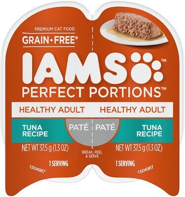 *IAMS Perfect Portions Healthy Grain Free Wet Cat Food, TUNA Pate, 12 Twin Packs; (24 Servings); (works out as $14.99 per Twin Tray)