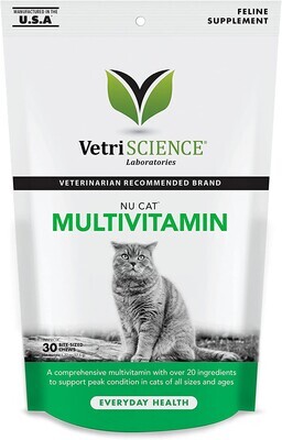 VetriScience Laboratories-NuCat, Multivitamin formula for Cats, 30 Bite-Sized Chews; Brand: VetriScience Laboratories - Expiry End of 4/23