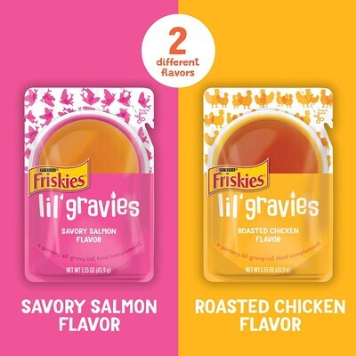Purina Friskies Lil Gravies Adult Wet Cat Food Complement, Chicken &amp; Salmon Variety Pack (Pack of 18) - TTD $299.00 (works out as $16.61 per pouch - NOT sold individually)