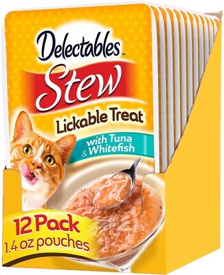 Delectables Hartz STEW Lickable Wet Cat Treats for Adult Cats; TUNA &amp; WHITEFISH (Pack of 12) - Exp. March.26.2023