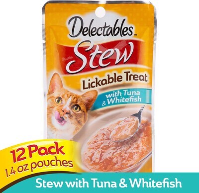 Delectables Hartz STEW Lickable Wet Cat Treats for Adult Cats; TUNA &amp; WHITEFISH (Pack of 12) - Exp. March.26.2023