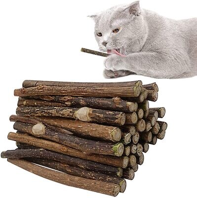 Lepawit 40Pcs Natural Cat Matatabi Silvervine Sticks Catnip Sticks Teeth Molar Chew Treats Toys for Cat Kitten Kitty Teeth Cleaning; 40Pcs