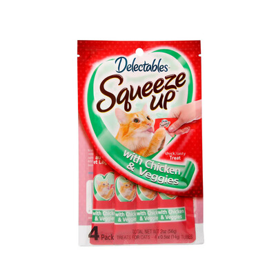 Delectables Hartz Squeeze Up Interactive Lickable Wet Cat Treats for Adult &amp; Senior Cats, Chicken &amp; Veggies, 4 Count (4 tubes); 
(works out as $12.50 per tube)