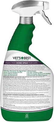Vet's Best Flea and Tick Home Spray for Cats | Flea Treatment for Cats and Home | Plant-Based Formula | 32 Ounces (2 Pounds​​) - 1 Bottle