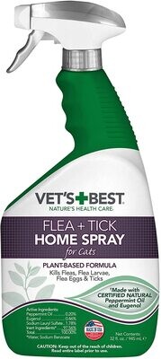 Vet's Best Flea and Tick Home Spray for Cats | Flea Treatment for Cats and Home | Plant-Based Formula | 32 Ounces (2 Pounds​​) - 1 Bottle