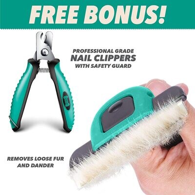 (1) Ruff 'n Ruffus Deshedding Brush + Free Bonus Nail Clippers | Reduces Shedding by up to 95% | Pet Brush for All Breeds | Shedding Brush for Cats and Dogs | Non-Slip Grip with Detachable Head Design
