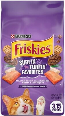 Purina Friskies Dry Cat Food, Surfin' &amp; Turfin' Favorites - 3.15 lb. Bags