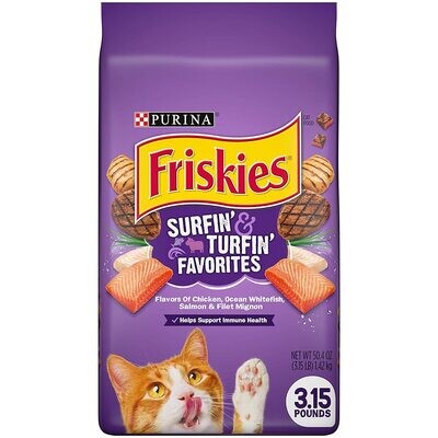 Purina Friskies Dry Cat Food, Surfin' &amp; Turfin' Favorites - 3.15 lb. Bags