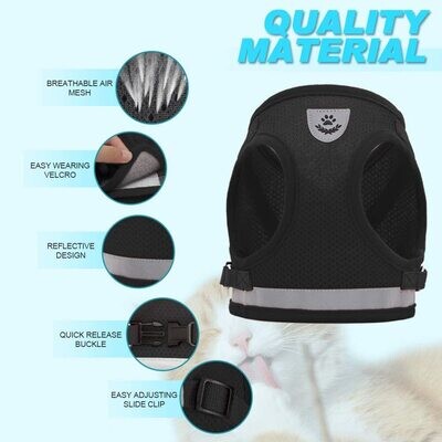 Supet Cat Harness and Leash Set for Walking Cat and Small Dog Harness Soft Mesh Harness Adjustable Cat Vest Harness with Reflective Strap Comfort Fit for Pet KITTEN Puppy Rabbit - Small (BLACK)