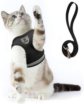 **Supet Cat Harness and Leash Set for Walking Cat and Small Dog Harness Soft Mesh Harness Adjustable Cat Vest Harness with Reflective Strap Comfort Fit for Pet KITTEN Puppy Rabbit - Small (BLACK)