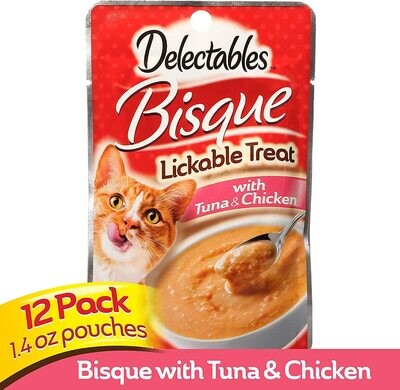 Hartz Delectables Bisque Lickable Wet Cat Treats - Tuna &amp; Chicken, 1.4 oz (Pack of 12)