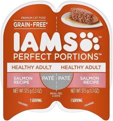 *IAMS PERFECT PORTIONS Healthy Adult Grain Free* Wet Cat Food Paté, SALMON Paté, (12) 2.6 oz Twin-Pack Trays; (12 twin packs; 24 Servings);(works out as $13.75 per Twin Tray) - EXP AUG.03.2025