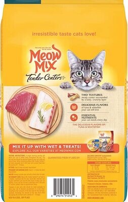 Meow Mix Tender Centers Dry Cat Food, Tuna &amp; Whitefish, 3 Pound Bag