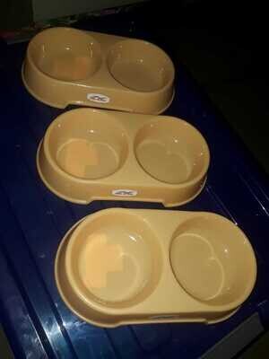 *Cat Bowl Small Pet Food Tray Double Bowl; Colour: Peachy-Cream