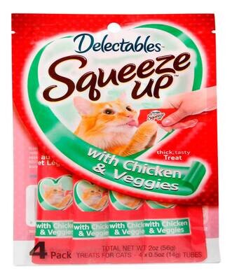 Delectables Hartz Squeeze Up Interactive Lickable Wet Cat Treats for Adult &amp; Senior Cats, Chicken &amp; Veggies, 4 Count (4 tubes); 
(works out as $12.50 per tube)