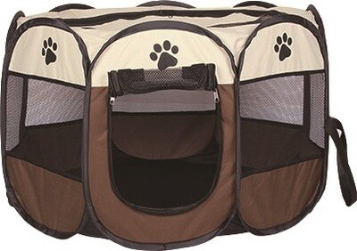 *PLAY PEN W/DOOR - (45.6") LARGE - BROWN (W/PAWS PRINTS); SIZE: 114 x 114 x 60CM [45.6inches x 45.6inches x 24inches] LARGE