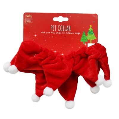 **CHRISTMAS ​PET (CAT/DOG) COLLAR VELVET WITH POM-POMS​; ONE SIZE: MED/LARGE CAT or SM/MED DOG