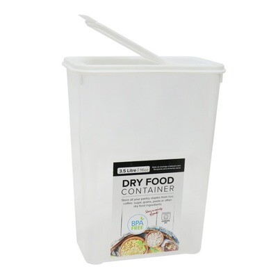 DRY FOOD CONTAINER 3.5 LITRE; Dry Cat Food Storage Container w/Pour Lid 3.5L